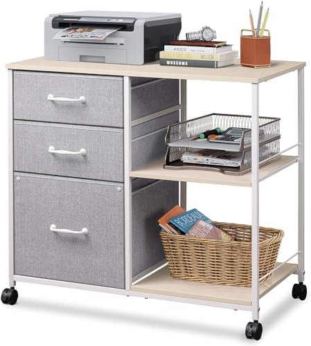 DEVAISE 3 Drawer Mobile File Cabinet, Fabric Lateral Filing Cabinet