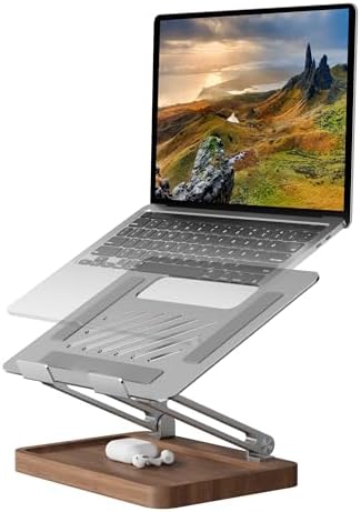 muso wood Laptop Stand for Desk, Laptop Riser with Walnut Storage Base