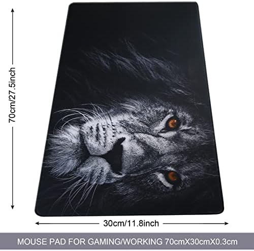 Large Gaming Mouse Pad with Stitched Edges,[27.5x11.8In] Extended Black Lion Mouse Pad with Non-Slip Natural Rubber Base for Gamer/Desktop/Office/Home 70x30 Blion02