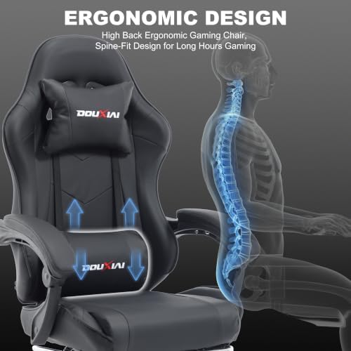 Ergonomic Gaming Chair with Footrest,Video Gaming Chair for Adults,Black