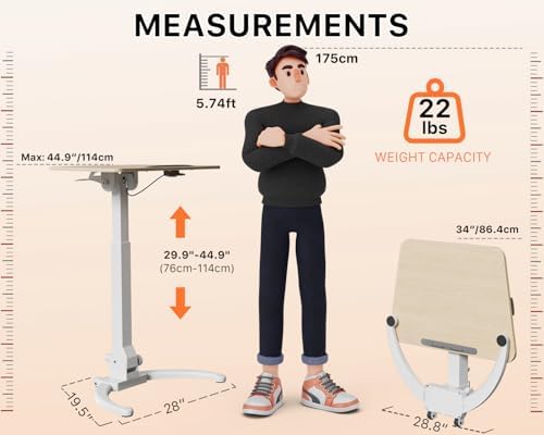 JOY worker Foldable Mobile Standing Desk, 90° Tilt Rolling Laptop Desk, Oak