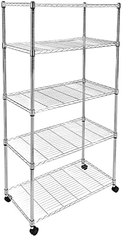 HealSmart Heavy Duty 5-Shelf Storage Shelves, 1750Lb Loading Capacity, 35.43" W x 17.72" D x 70.87" H Adjustable Shelving Unit with Wheels, Chrome