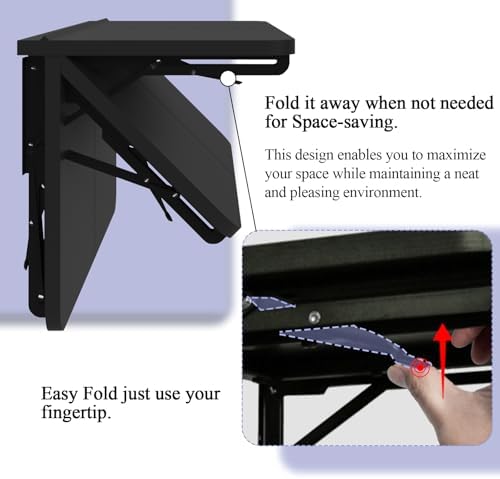 TEAMIX Wall Mounted Folding Table, Black Floating Desk for Small Spaces