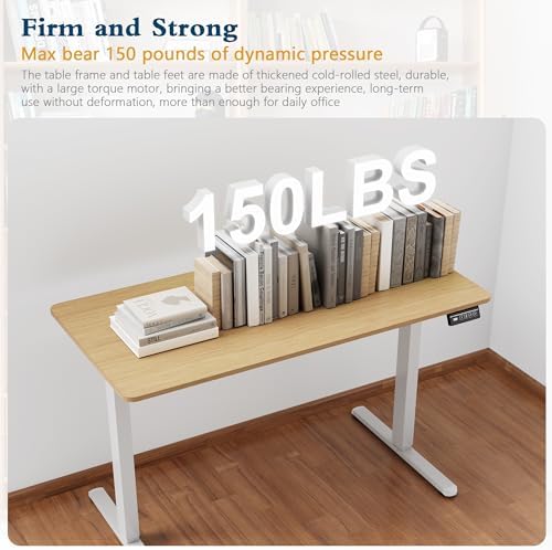 Shintenchi Standing Desk, Height Adjustable Electric Sit Stand up Desk, Ergonomic Rising Computer Table, 48x24 Inch Modern Lift Gaming Desk Workstation for Home Office, White & Walnut