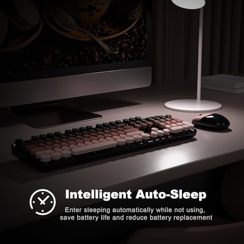 MOFII Wireless Keyboard and Mouse Combo, Full Size 2.4G Plug and Play Typewriter Retro Round Computer Keyboard and Mouse Set for Windows, Computer, Desktop, PC, Notebook - (BlackBerry Gradient)