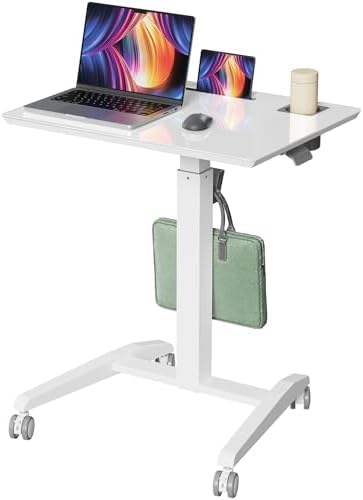 Gibbon Mounts Glass Mobile Rolling Standing Desk on Lockable Wheels, White