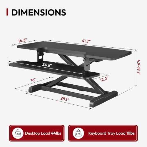 SANODESK 42" Electric Standing Desk Converter, Height Adjustable Riser for Office Home,Dual Monitor and Laptop Workstation with Large Keyboard Tray, Black Color