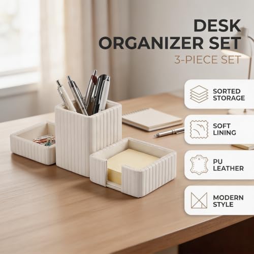 3 Pack Desk Organizer Set of Pen Holder,Paperclip Storage Sticky Note Holde