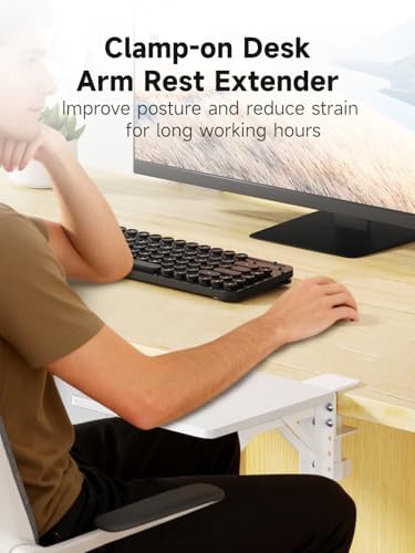 suptek Ergonomics Desk Extender Tray, 9.5"x9.1" Clamp on Table Mount Arm Wrist Rest Shelf, 90° Foldable Computer Arm Rest for Desk, White, DSF3W