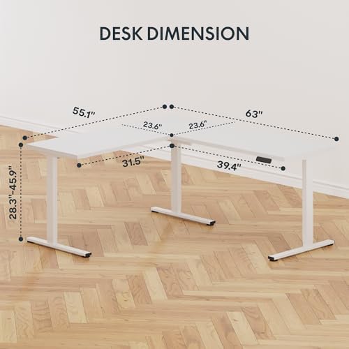 SANODESK 63" Reversible L-Shaped Electric Standing Corner Computer Desk