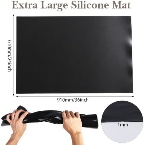 36x24 Inch Silicone Craft Mat, Extra Large Table Protector Heat Resistant Silicon Mat for Kitchen Placemat Baking Painting Clay Art (Black)