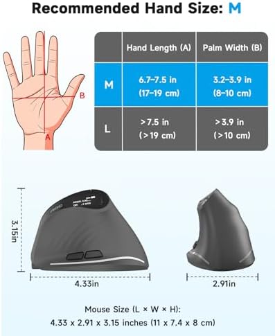 AOC Ergonomic Mouse, 2.4GHz Wireless Bluetooth Vertical Mouse, Rechargeable