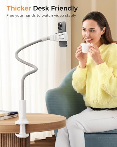 SAIJI Gooseneck Phone Stand for Bed, Lazy Bracket Cell Phone Holder Long Arm Clip Clamp Mount for Filming, Compatible with 4-7'' Mobile Cell Phone Stand Document Camera Nintendo Switch(Grey)