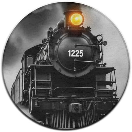 Men's Large Home Decor Mat, Soft Round Yoga Carpet, Non Slip Machine Washable Home Office Circle Rug Black Steam Train