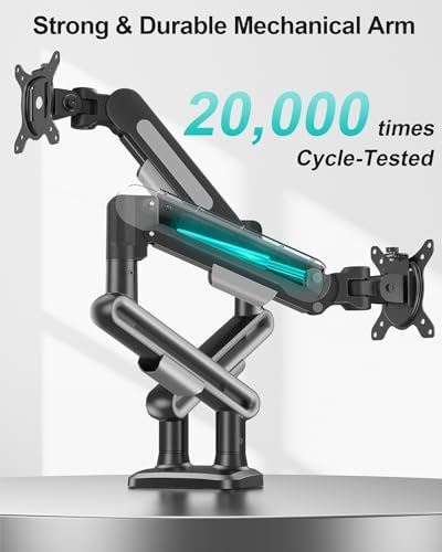 MOUNT PRO Dual Monitor Desk Mount, Pneumatic Monitor Arms for 2 Monitors Max 39 Inches, Adjustable Dual Computer Monitor Stand Each Arm Holds up to 26.5lbs, VESA Mount with C Clamp & Grommet Base