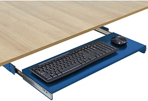 BenchPro Heavy 16-Gauge Powder Painted Steel Keyboard Tray - Under-Mount, Steel Construction, Slide Out Keyboard Mouse Holder - Powder Coated 9" D x 27" W - Blue