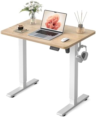 FEZIBO 32" Small Electric Standing Desk Height Adjustable Desk, Maple
