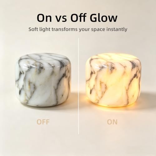 Natural Marble Lamp Cordless Pat Control Night Light Rechargeable Small Marble Table Lamp, Dimming Warm Glow Portable Stone Touch Lamp for Bedroom, Living Room, Decor Gift