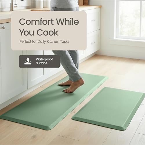 Anti Fatigue Kitchen Mats for Floor | Padded Kitchen Rugs | Non Slip, Cushioned Standing Desk Mat | Waterproof Floor Mat | 17.3" x 28" x 0.47" & 17.3" x 47.2" x 0.47", Mint Green, 2-Pack | More Décor