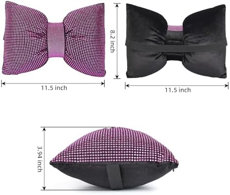 2 PCS Bling Car Pillows,Rhinestones Bowknot Car Headrest Pillow,Pink