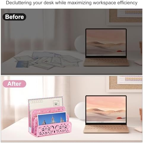 EasyPAG Mail Organizer Countertop 2pc Desk Mail Sorter for Envelope 3-Slot Vertical Letter Holder for Office, Home, School, Pink