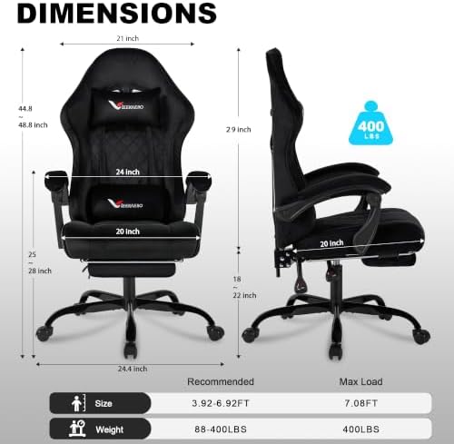 Fabric Gaming Chair for Adults, Comfortable Office Chair with Footrest