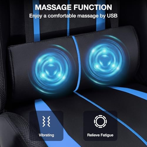 HOFFREE LED Gaming Chair with Massage RGB Lights Computer Game Chair-Blue