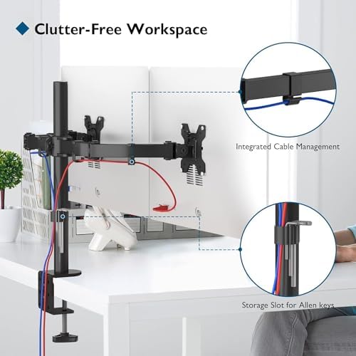 BONTEC Dual Monitor Desk Mount, 13-27 Inch, 22lbs, VESA 75x75/100x100,Black