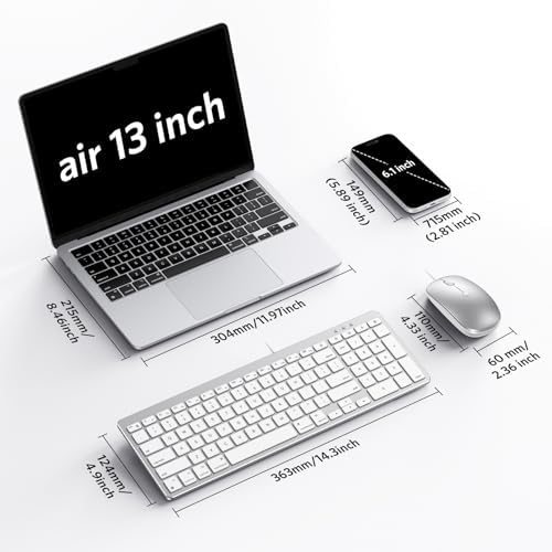 Wired Keyboard and Mouse for Mac, USB-C & USB-A, Number Pad, Silver White