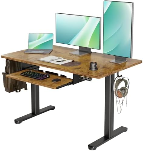 YDN Standing Desk 48 Inch Computer Desk with Keyboard Rustic Brown