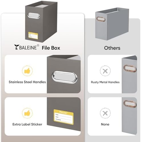 BALEINE 4PK File Organizer Box, Cardboard File Folder Organizer with Handle