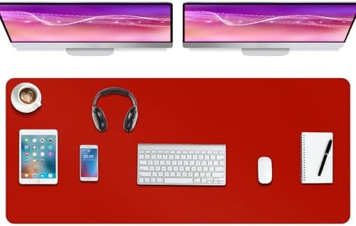 Boutilon Leather Desk Pad Protector,Non-Slip Mouse Pad,Laptop Desk Pad,Office Mouse Mat,Waterproof Leather Desk Blotter,Desk Writing Pad for Office and Home (XXXL-Red,47"x 24")