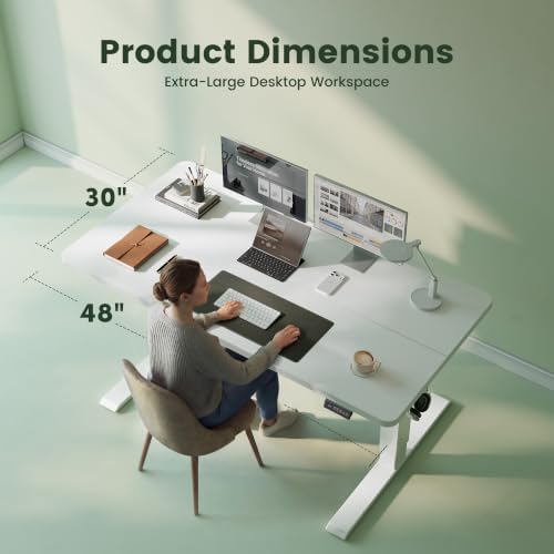 CubiCubi 48x30 Large Electric Standing Desk, 30" Deep Desktop, White