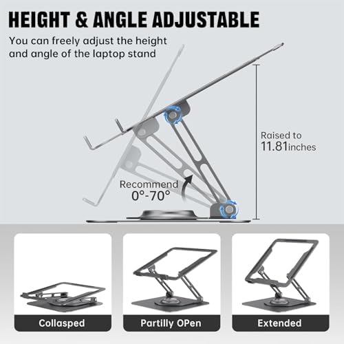 Laptop Stand for desk(360°Rotating),Aluminum laptop Riser for 10-16"Laptops