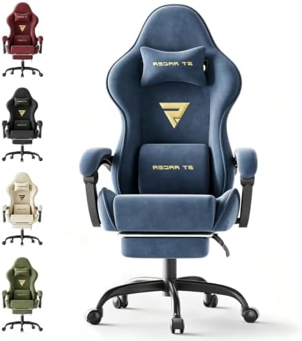 Ferghana Ergonomic Velvet Gaming Chair with Massage, Footrest & Reclining High Back, Racing Style Computer Desk Chair for Adults, Home Office Use, Grey