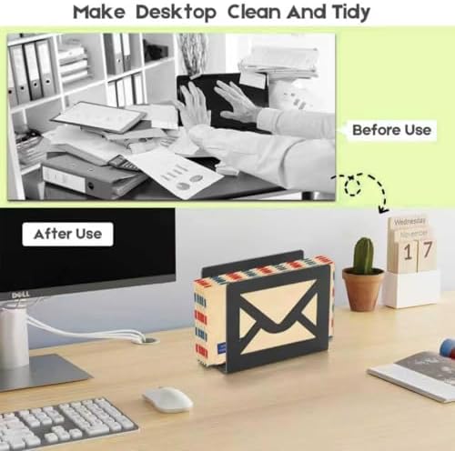 Desktop Letter Holder, Metal Desktop Mail Holder for Desk