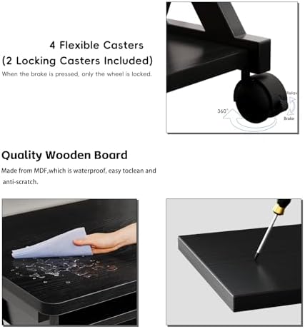 Zenira 24-Inch Small Computer Desk, Z Shape Laptop Desk Cart on Wheels