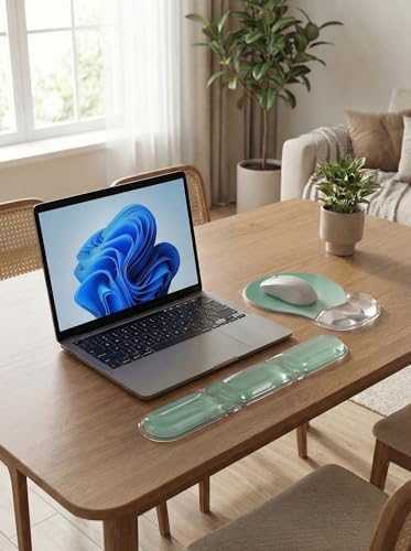 AUPET Ergonomic Gel Mouse Pad and Keyboard Wrist Rest Set, Crystal Gel Cushion Support, PU Base, Smooth Tracking Surface, Easy to Clean Desk Accessories for Office Home Laptop (Gradient Mint Green)