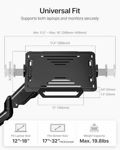 monTEK 2-in-1 Laptop Wall Mount, Fits 12–18" Laptops & 32" Monitors，Black