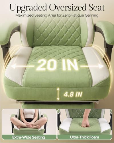 Dowinx Gaming Chair Breathable Fabric Game Chair with Gel Pad and Storage Bag, Comfortable Gamer Chair with Pocket Spring Cushion, Ergonomic Computer Chair with Footrest, Green