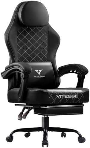 PUKAMI Gaming Chair with Footrest,Ergonomic Gamer Chair for Adults, Racing Style Reclining Computer Game Chair with Headrest and Lumbar Support (Black)