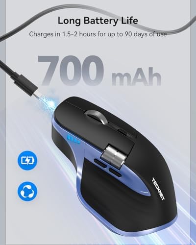 TECKNET Wireless Mouse, Side Scroll Bluetooth Rechargeable, 3-Device