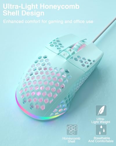 SOLAKAKA SM900 Green Wired Gaming Mouse with Honeycomb Shell,12800 DPI,7 Programmable Buttons,Lightweight Gaming Mice Ergonomic Computer Mouse Gaming for Windows/PC/Mac/Laptop Gamer