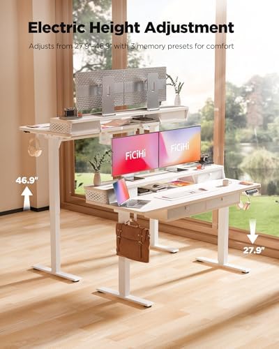 FiCiHi 48x24 Inch Electric Standing Desk, 4 Drawers, Adjustable Height Desk