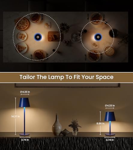 3 Pack Cordless Table Lamp, Portable Battery Operated Lamp with 3 Color Temps and Stepless Dimming, Rechargeable Table Lamp for Dinner, Desk, Cafe, Outdoor (Navy Blue)