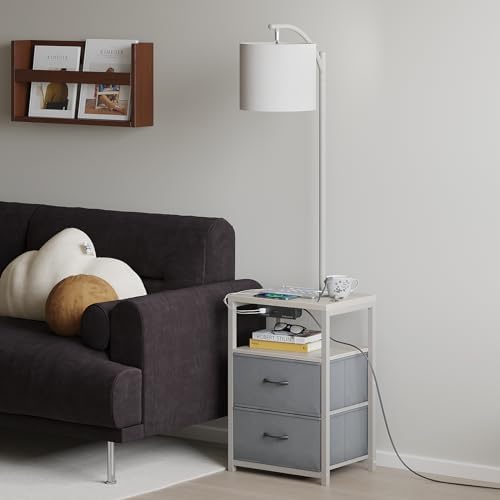 SUNMORY Floor Standing Lamp with Table & 2 Drawers, USB & AC Charging Port