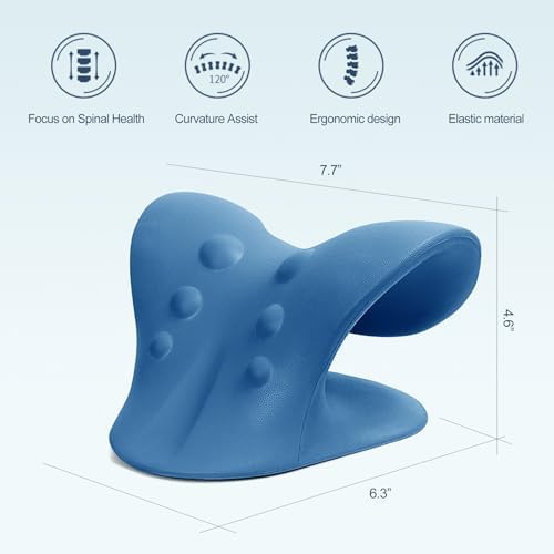 ComfortLife Neck Stretcher for Pain Relief, Neck and Shoulder Relaxer Cervical Traction Device Pillow for TMJ Pain Relief (Dark Blue)