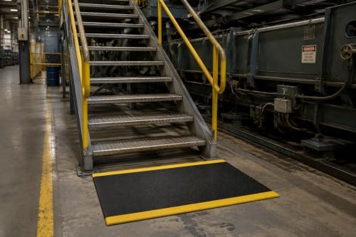 Guardian 24030501BY Soft Step Anti-Fatigue Floor Mat, Vinyl, 3'x 5', Black with Yellow Stripe