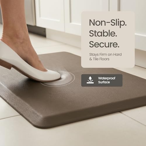 Anti Fatigue Kitchen Mats for Floor | Padded Kitchen Rugs | Non Slip, Cushioned Standing Desk Mat | Waterproof Floor Mat | 17.3" x 28" x 0.47" & 17.3" x 47.2" x 0.47", Brown, 2-Pack | More Décor