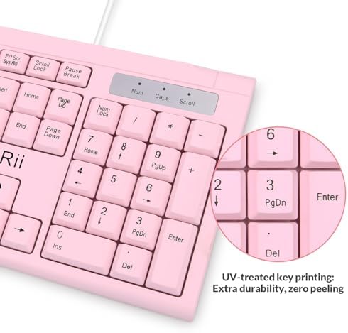 Rii RK907 Ultra-Slim Compact USB Wired Keyboard for MAC and PC-Pink